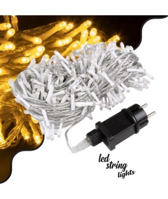 85839 Διακοσμητική Γιρλάντα 33 Μέτρα με Controller 8 Προγραμμάτων Εναλλαγών Φωτισμού - Επεκτεινόμενη 300 LED 3.6W AC 230V με Διάφανο Καλώδιο & Πρίζα Schuko Αδιάβροχη IP44 Θερμό Λευκό 3000K Μ33m